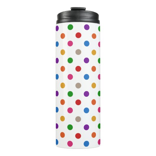 Weiße farbenfrohe Regenbogen-Tupfen-Design Thermosbecher (Vorderseite)