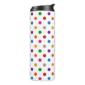 Weiße farbenfrohe Regenbogen-Tupfen-Design Thermosbecher (Nach links gedreht)