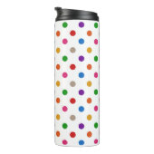 Weiße farbenfrohe Regenbogen-Tupfen-Design Thermosbecher (Nach rechts gedreht)