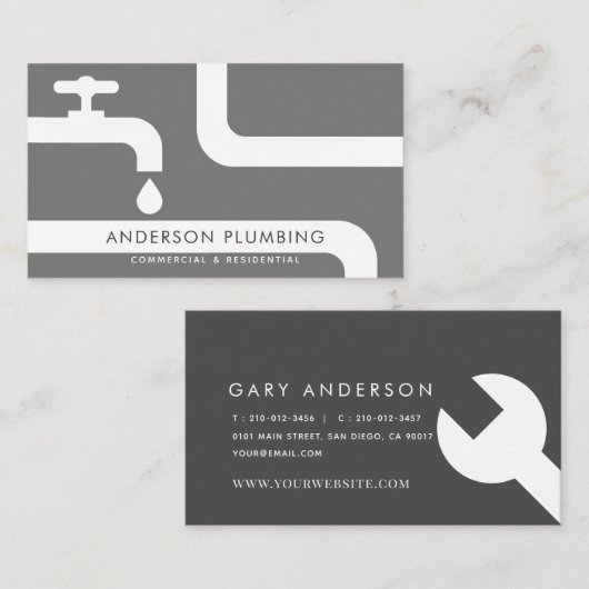 Weiße Faucet & Rohre Klempnergraue Visitenkarte (Vorne/Hinten)