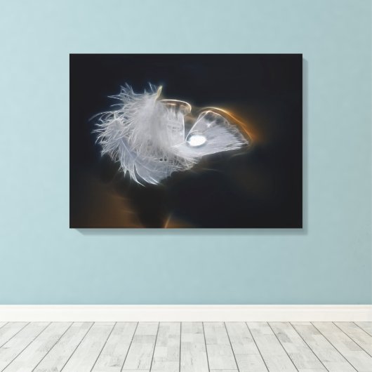 Weiße Feder mit Regenschirm Leinwanddruck (Insitu (Holzboden))