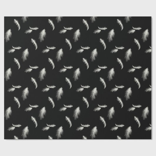 Weiße Federn auf schwarz Geschenkpapier (Flach)