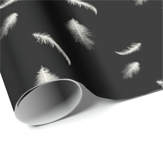 Weiße Federn auf schwarz Geschenkpapier (Rolleneckpunkt)