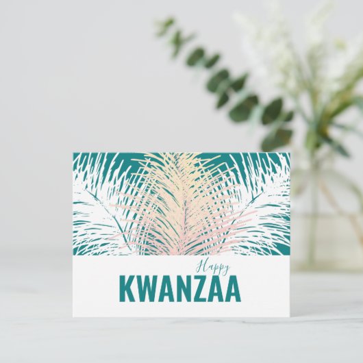 Weiße Federn Black Holiday Happy Kwanzaa Postkarte (Stehend Vorderseite)