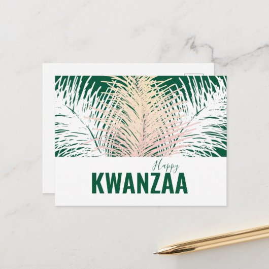 Weiße Federn Black Holiday Happy Kwanzaa Postkarte (Vorderseite/Rückseite Beispiel)