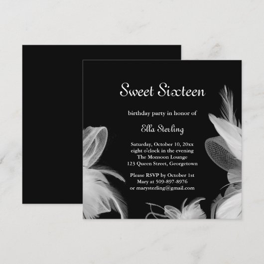 Weiße Federn Einladung zum Geburtstag (Vorne/Hinten)