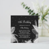 Weiße Federn im Abend Einladung zum Geburtstag (Stehend Vorderseite)