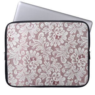 Weiße feine elegante Spitzentextur mit nahtloser S Laptopschutzhülle
