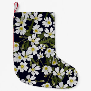 Weiße Feldblumen: Vintage-Muster. Kleiner Weihnachtsstrumpf