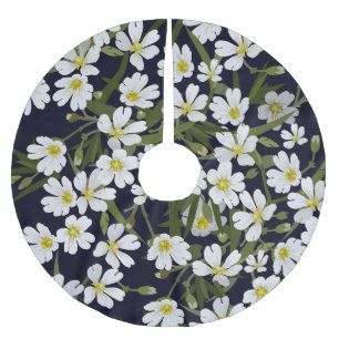 Weiße Feldblumen: Vintage-Muster. Polyester Weihnachtsbaumdecke