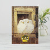 WEISSE FENSTER-DOVEN,WEDGEM-MONOGRAMM,braun Einladung (Stehend Vorderseite)