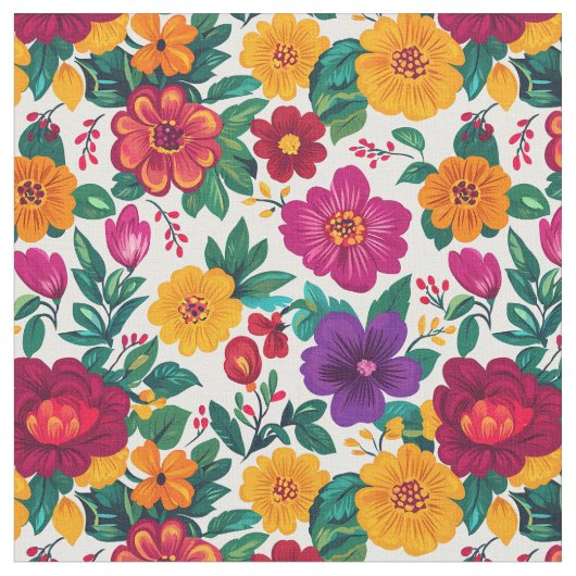 Weiße Fiesta Floral Extravaganza Stoff (Nahaufnahme)