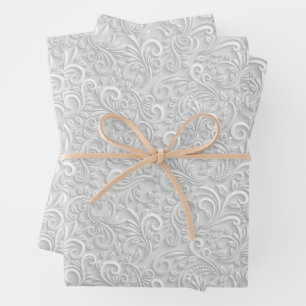 Weiße Filigree-Wirbel Geschenkpapier Set