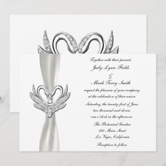 Weiße Flachsilberschwänze mit Perleneinladung Einladung (Vorne/Hinten)