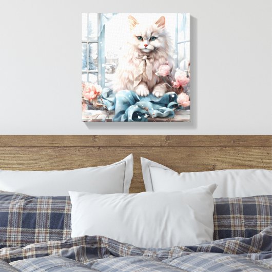 Weiße, flauschige blaue Mit Augen Katze in einem F Leinwanddruck (Insitu (Schlafzimmer))