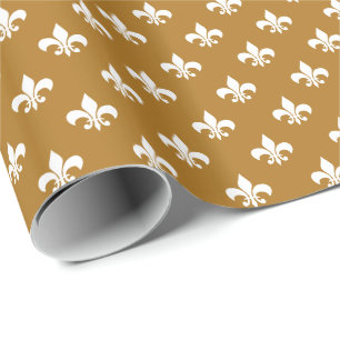 Weiße Fleur-de-lis auf Matte Gold Geschenkpapier