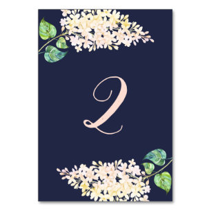Weiße Fliederblüte.Navy florale romantische Hochze Tischnummer