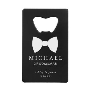 Weiße Fliege Groomsman Personalisierte Hochzeit Geldbeutel Flaschenöffner