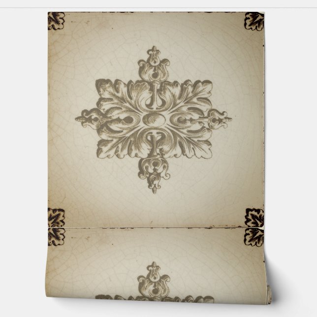 Weiße Fliese mit grüner Transferdekoration Tapete (Abrollen)