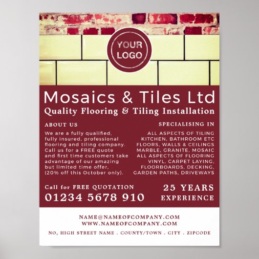 Weiße Fliesen, Fußboden, Fliesenwerbung Poster (Vorne)