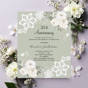 Weiße Flora 25. Hochzeitstag Einladung
