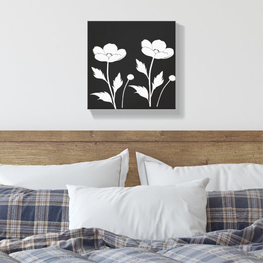 Weiße Flora an der Schwarzen Mauer Kunst | Minimal Leinwanddruck (Insitu (Schlafzimmer))