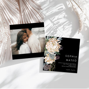 Weiße Flora Black Foto Square Wedding Einladung