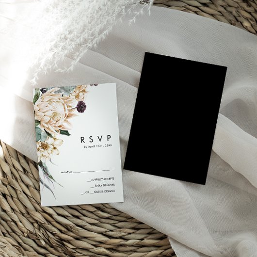 Weiße Flora | Black RSVP Card Karte