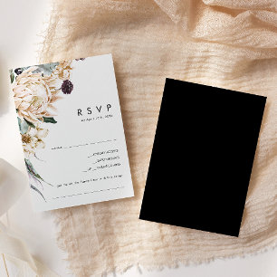 Weiße Flora   Black Song Request RSVP Card Karte