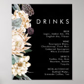 Weiße Flora | Black Wedding Drinks Sign Poster (Vorne)