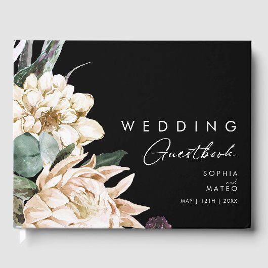 Weiße Flora | Black Wedding Guest Book Gästebuch (Vorderseite)