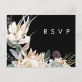 Weiße Flora | Black Wedding RSVP Postcard Postkarte (Vorderseite)