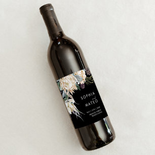 Weiße Flora Black Wedding Wine Label Weinetikett