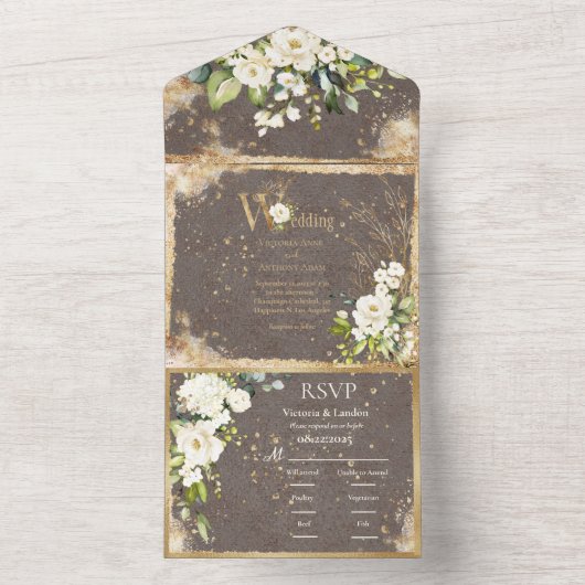 Weiße Flora Botanischer Elegant Rustikal All In One Einladung (Innen Boden)