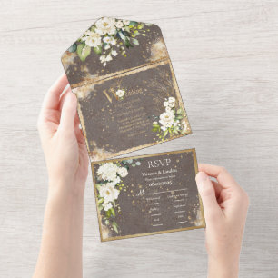 Weiße Flora Botanischer Elegant Rustikal All In One Einladung