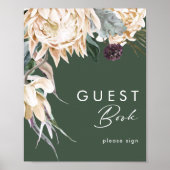 Weiße Flora | Dark Green Guest Book Sign Poster (Vorne)
