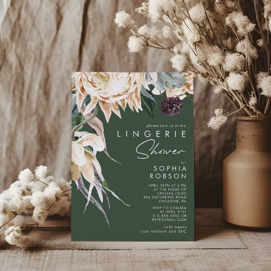 Weiße Flora | Dark Green Lingerie Dusche Einladung