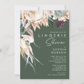 Weiße Flora | Dark Green Lingerie Dusche Einladung (Vorderseite)