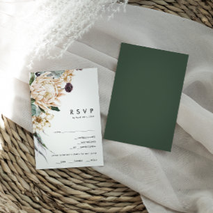 Weiße Flora   Dark Green Menu Choice RSVP Card Karte