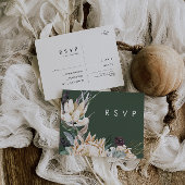 Weiße Flora | Dark Green Wedding RSVP Postcard Postkarte