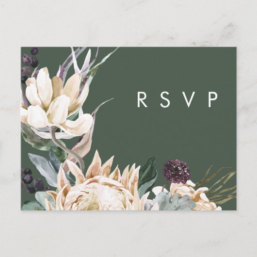 Weiße Flora | Dark Green Wedding RSVP Postcard Postkarte (Vorderseite)