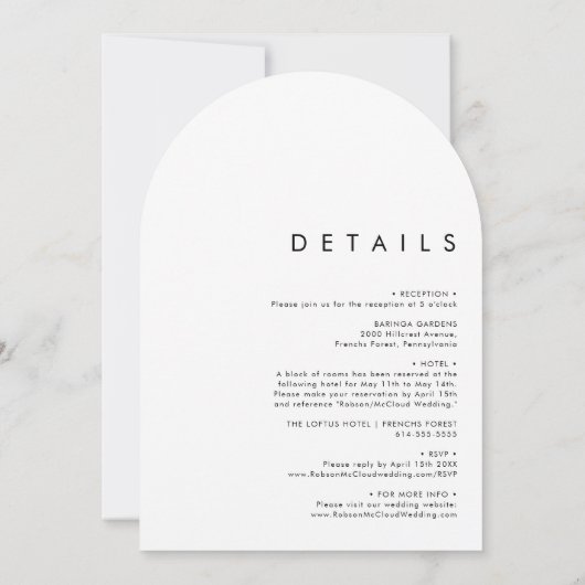 Weiße Flora | Dunkelgrün in einem Hochzeitsbogen Einladung (Rückseite)