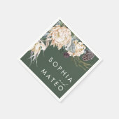 Weiße Flora | Dunkelgrüne Hochzeit Napkins Serviette (Ecke)