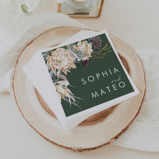 Weiße Flora | Dunkelgrüne Hochzeit Napkins Serviette
