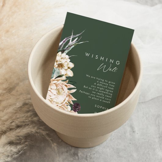 Weiße Flora | Dunkelgrüne Hochzeit wünschend gut Begleitkarte