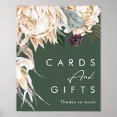 Weiße Flora | Dunkelgrüne Karten und Geschenke Zei Poster (Vorne)