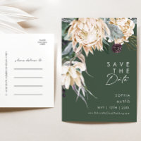 Weiße Flora | Dunkelgrüne Save the Date Postkarte