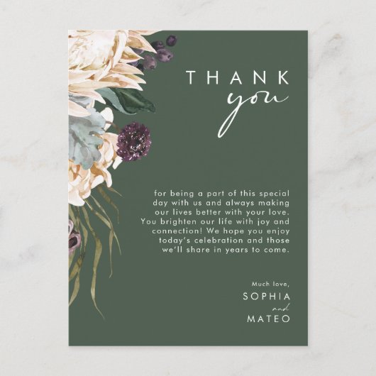 Weiße Flora | Dunkelgrüner Empfang Dankeschön Kart Postkarte (Vorderseite)