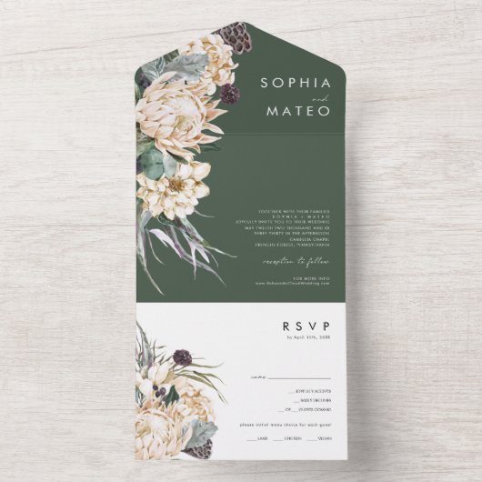 Weiße Flora | Dunkelgrünes Foto Siegel und Senden All In One Einladung (Innen Boden)