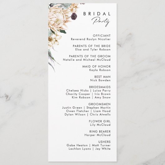 Weiße Flora | Dunkelgrünes Hochzeitsprogramm Programm (Rückseite)